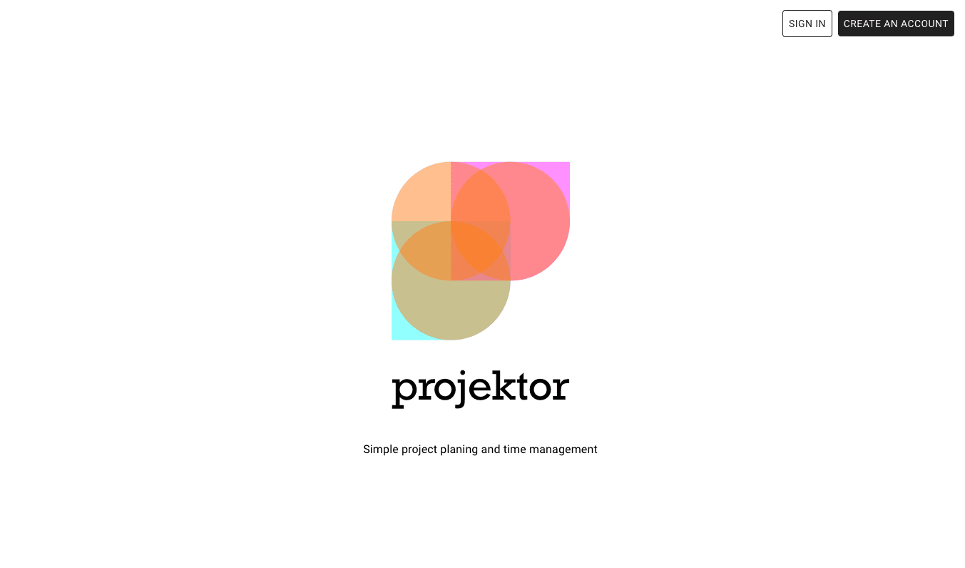 The landing page for the Projektor web application