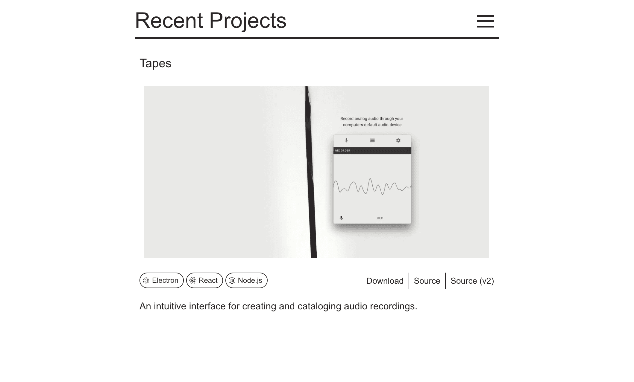 A screenshot of this website showing an example of a project